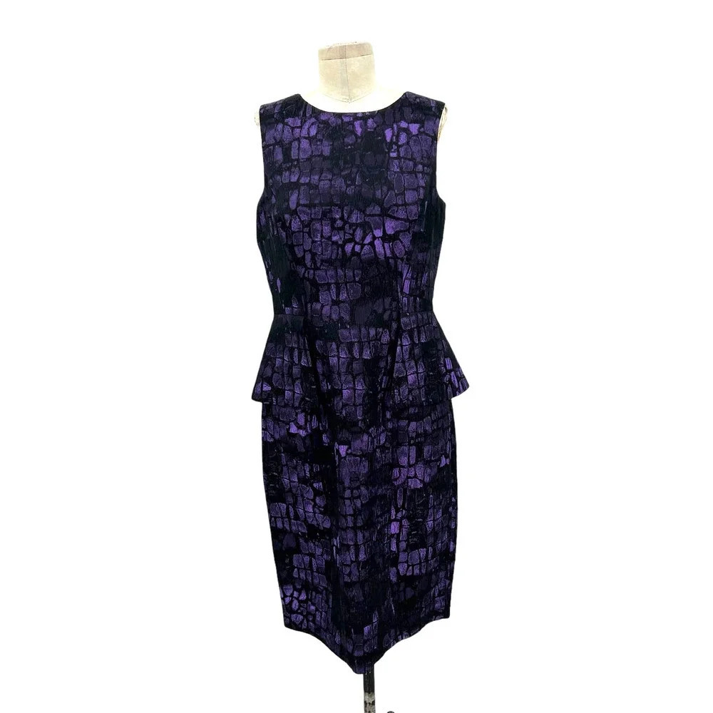 Rickie‎ Freeman for Teri Jon Purple Black Peplum Sheath Dress Size 10
